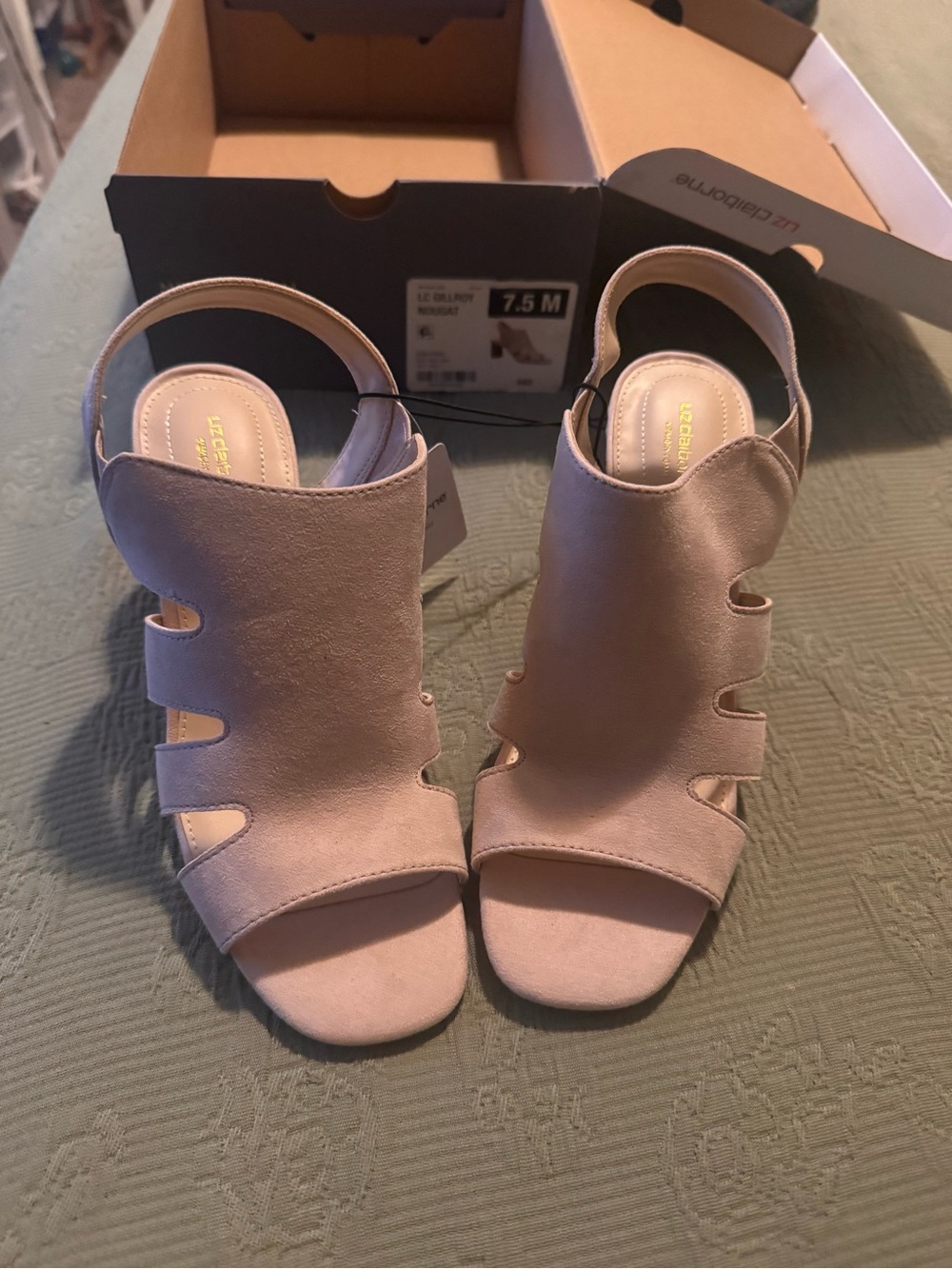 New With tags. Liz Claiborne Blush Taupe Suede Cutout Heeled Sandals